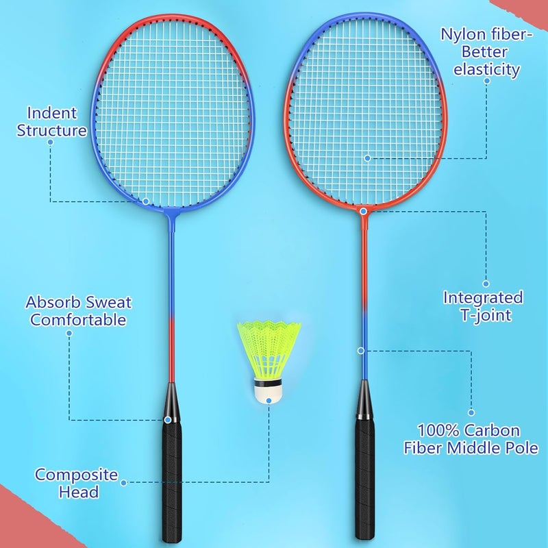 Chitidr 20 Pcs Badminton Rackets Set with 24 Shuttlecocks and 6 Carrying Bags, Sturdy Lightweight Badminton Rackets Racquet for Adults Beginners Indoor Outdoor Backyards - Image 2